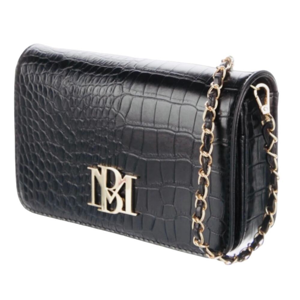 New Badgley Mischka Black Gold Chain Croco Crossbody Purae